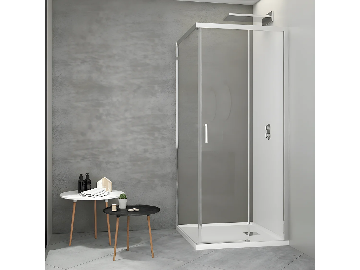 Frontal de ducha + Puerta Corredera 120 cm  JOHNSON Cristal serigrafiado 80 cm