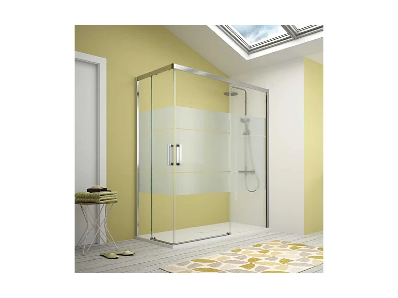 Angular de ducha 2 Fijos 80 cm + 2 Puertas Correderas 115 cm 115 cm S400 con Cristal serigrafiado