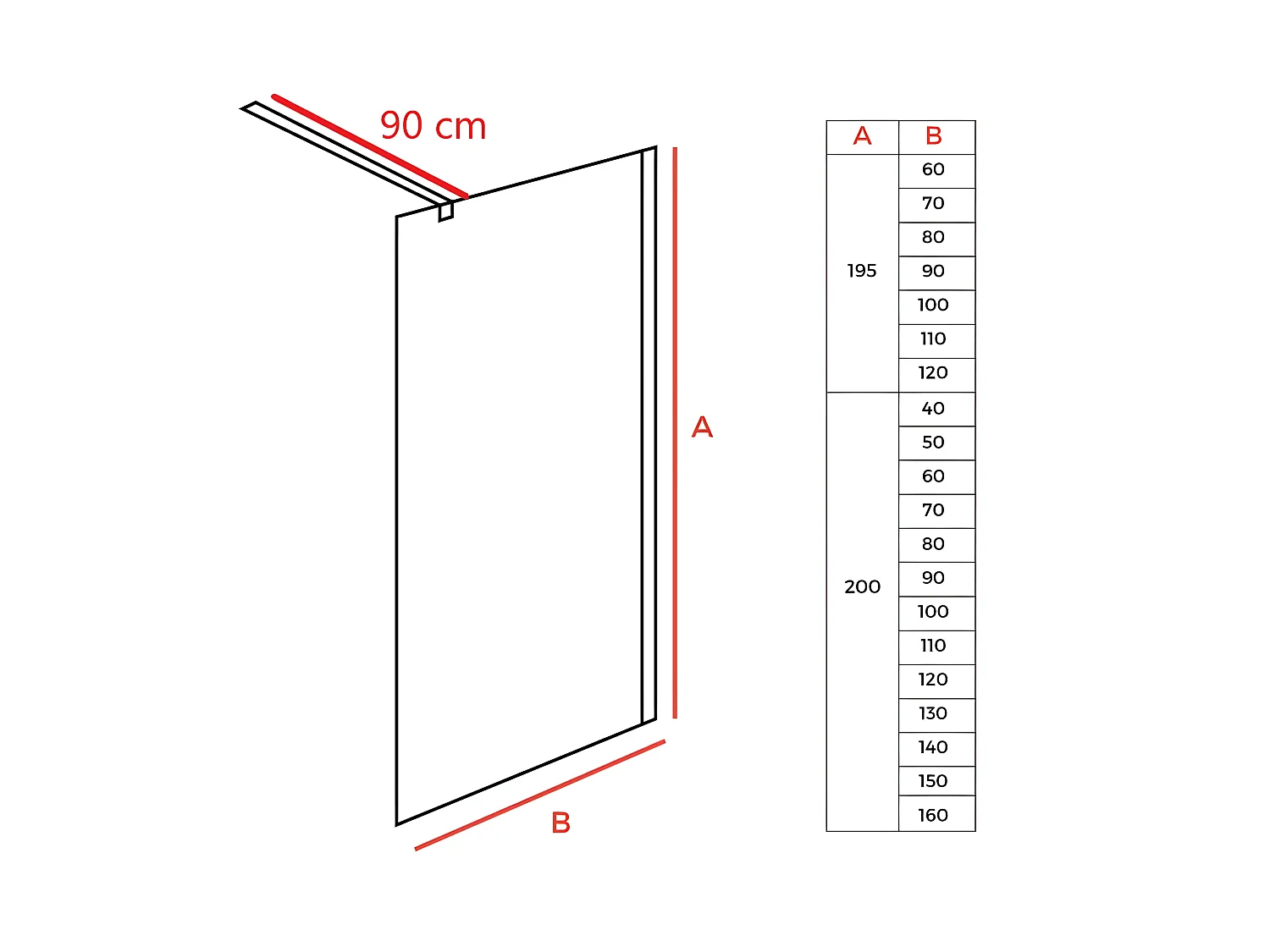 Panel fijo de ducha WALK IN Perfil Negro Grosor Cristal 8 mm
