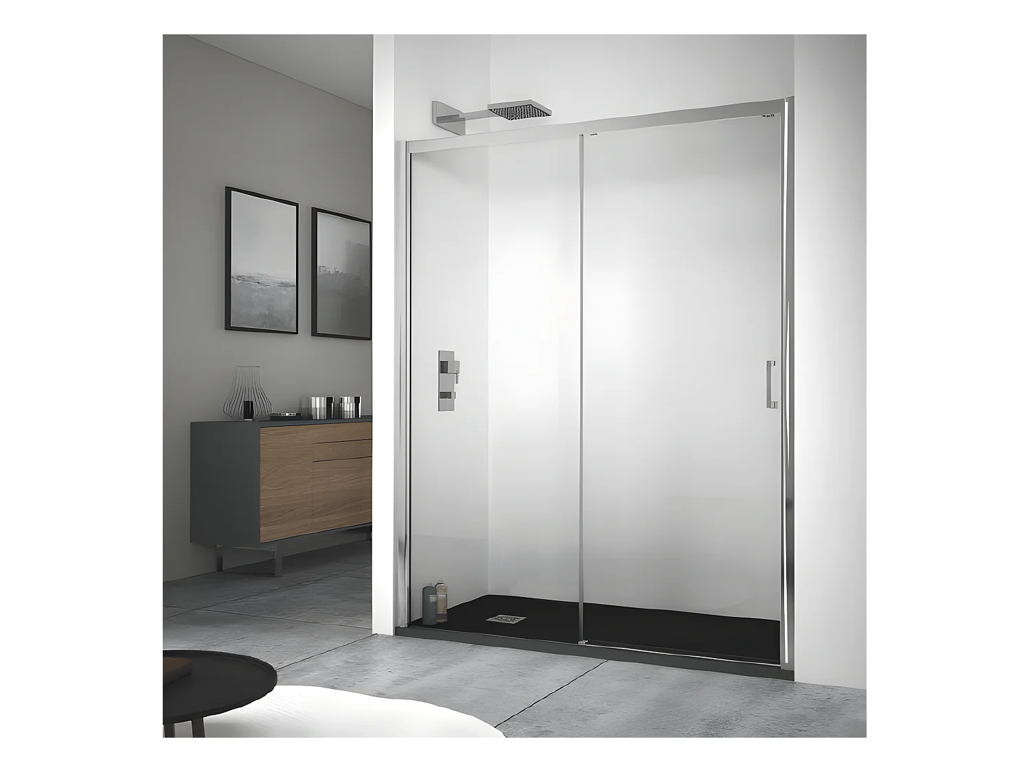 Frontal de ducha + Puerta Corredera 140 cm  KENNEDY Cristal transparente Lateral fijo: 80 cm