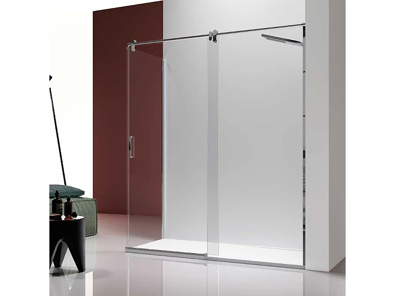 Frontal de ducha + Puerta Corredera 155 cm SLIM perfil Cromado Sin pared lateral