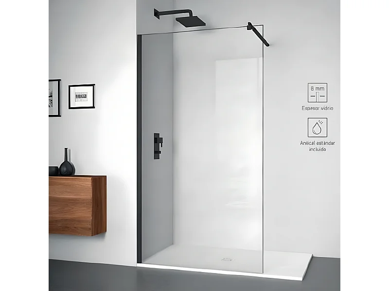 Panel fijo de ducha PETERSON Black Cristal transparente