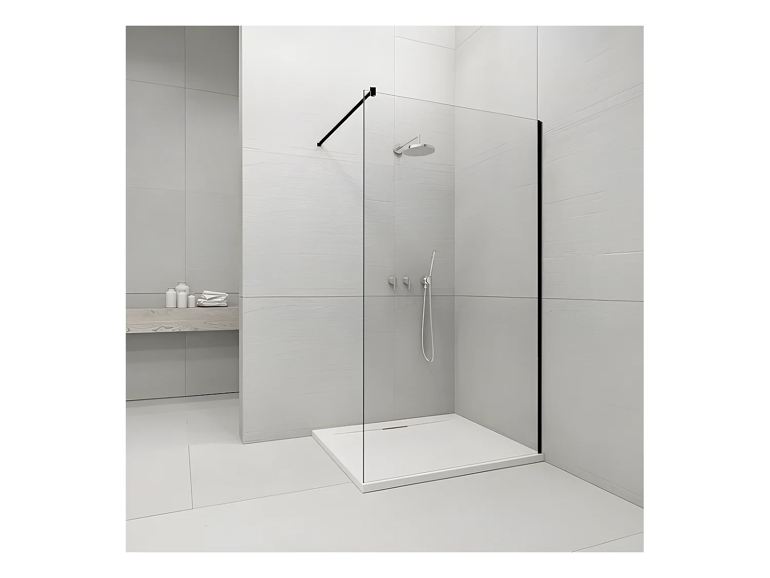 Panel fijo de ducha WALK IN Perfil Negro Grosor Cristal 8 mm