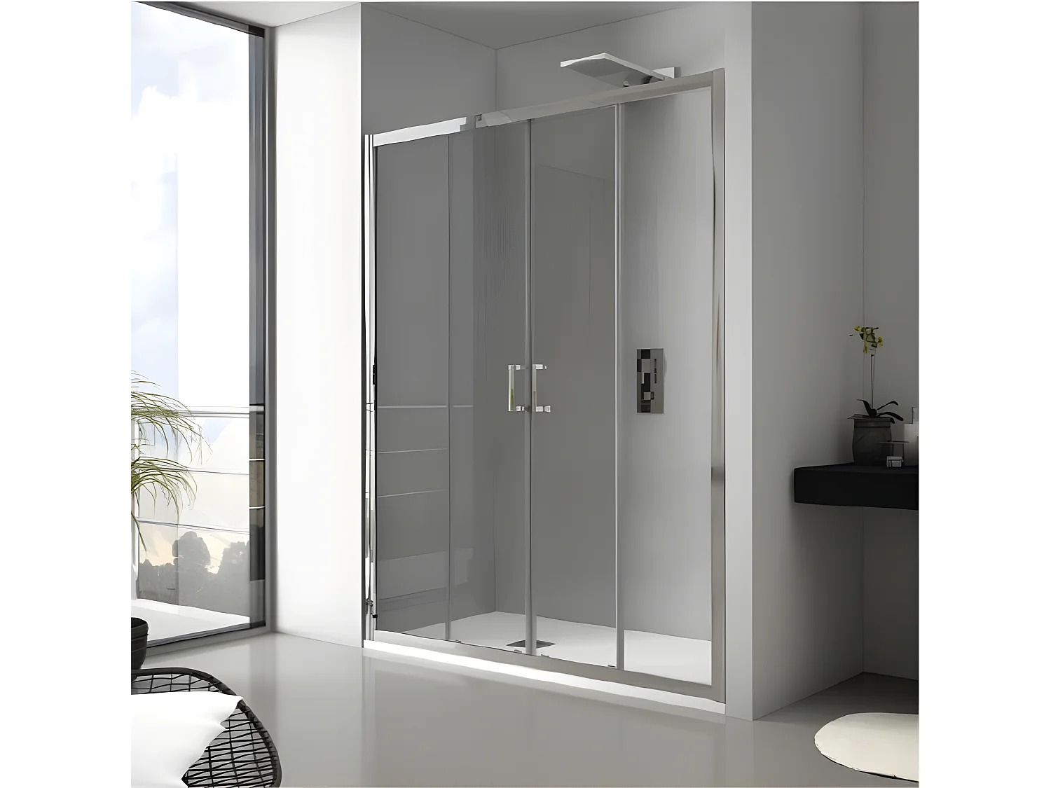 Mampara de ducha frontal 2 Fijos + 2 Puertas Correderas  JAMESON Cristal transparente Lateral fijo: 80 cm 180  cm