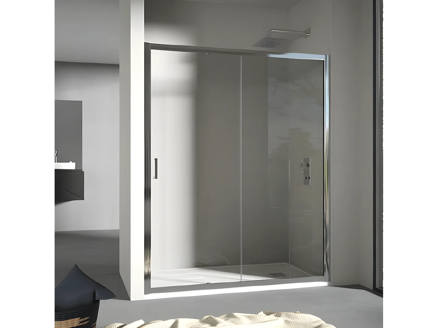 Frontal de ducha + Puerta Corredera 160 cm  GRANT Cristal transparente Lateral fijo: 80 cm