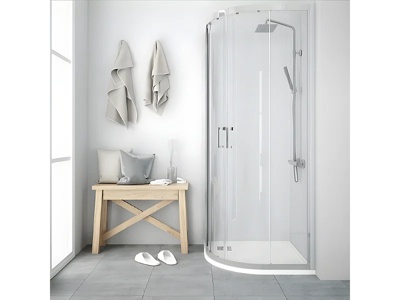 Angular de ducha 2  Fijos 55cm + 2 Puertas Correderas 90x90 90x90 Semicircular JORDAN Cristal transparente radio 55cm