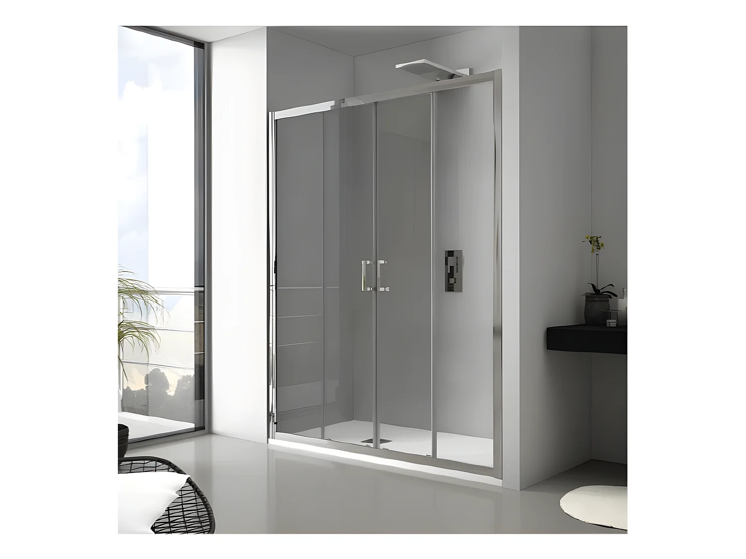 Frontal de ducha 2 Fijos + 2 Puertas Correderas  JAMESON Cristal transparente Lateral fijo: 70 cm 180 cm