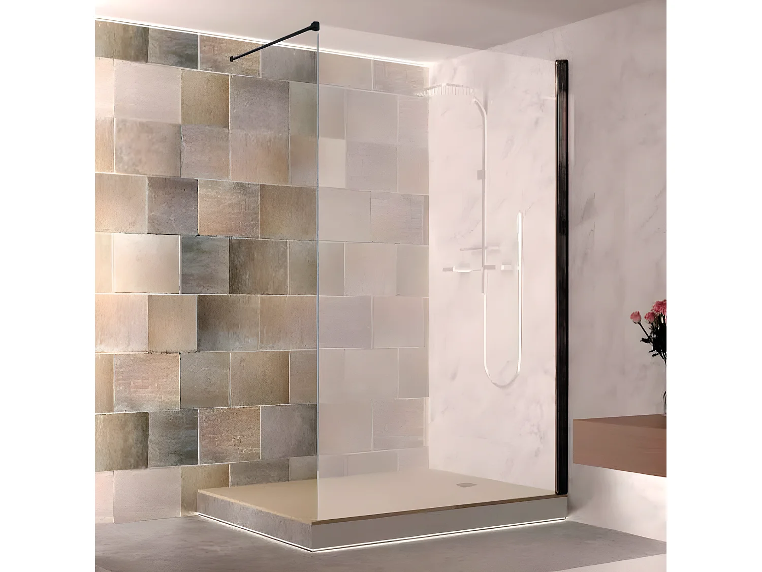 Panel fijo de ducha WALK IN Perfil Negro Grosor Cristal 8 mm