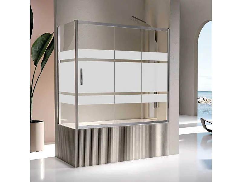 Frontal de ducha/bañera + 2 Puertas Correderas 146 cm KAAROL con Cristal serigrafiado Sin pared lateral