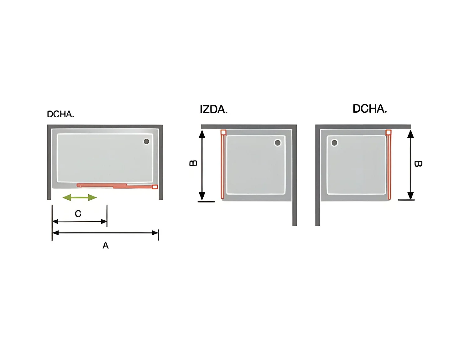 Frontal de ducha/bañera + 2 Puertas Correderas 146 cm KAAROL con Cristal serigrafiado Sin pared lateral
