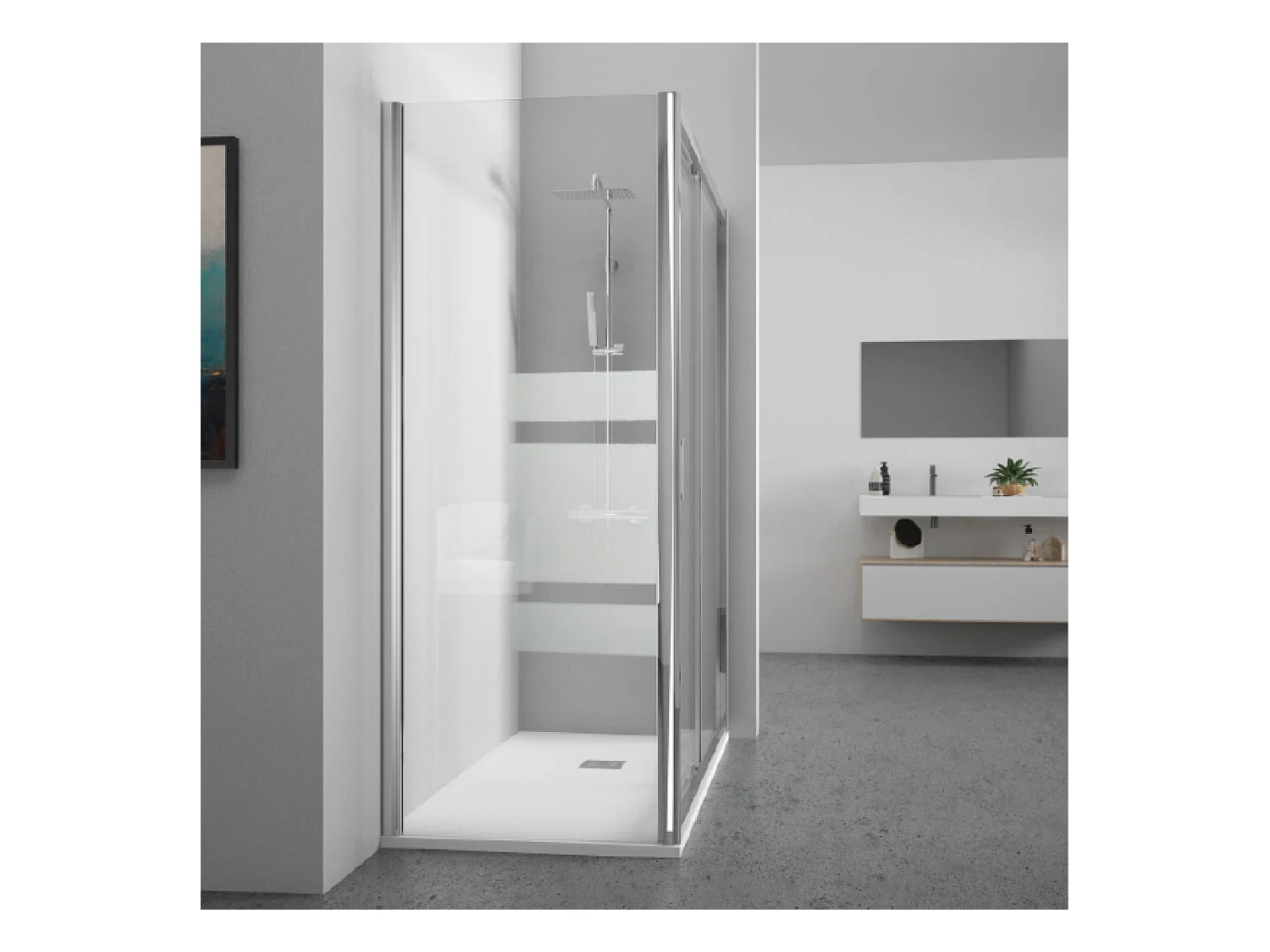 Frontal de ducha + Puerta Corredera 80 cm  JOHNSON Cristal serigrafiado Sin lateral