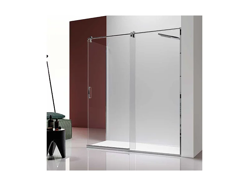 Frontal de ducha + Puerta Corredera 135 cm SLIM perfil Cromado Sin pared lateral