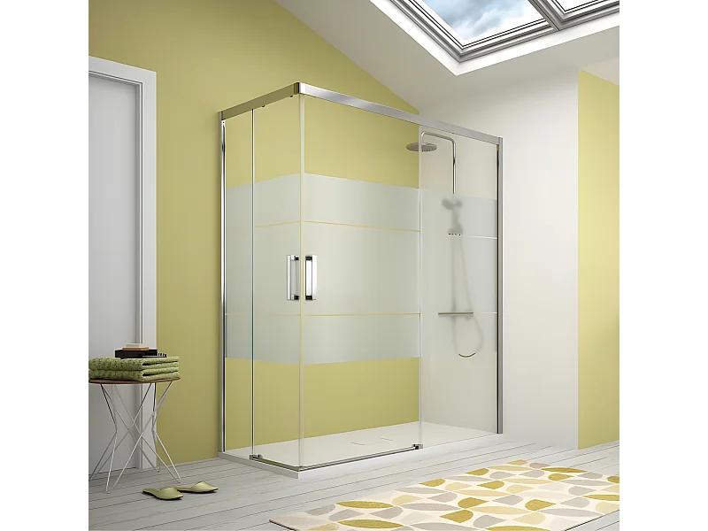 Angular de ducha 2 Fijos 70 cm + 2 Puertas Correderas 100 cm 100 cm S400 con Cristal serigrafiado