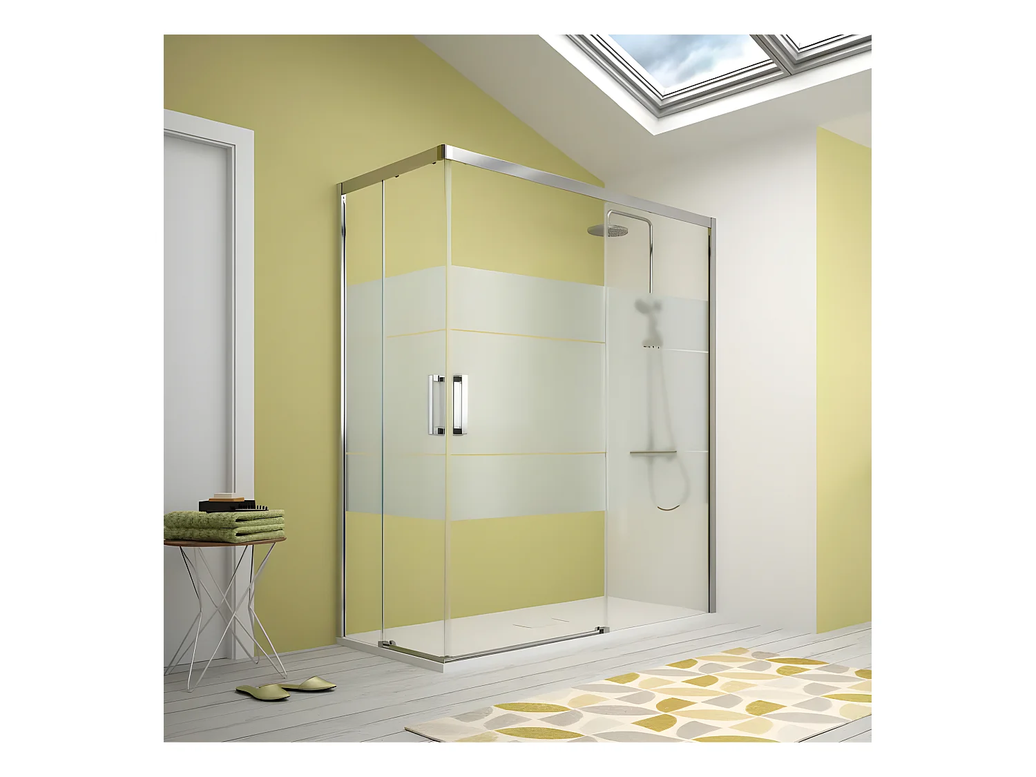 Angular de ducha 2 Fijos 70 cm + 2 Puertas Correderas 100 cm 100 cm S400 con Cristal serigrafiado