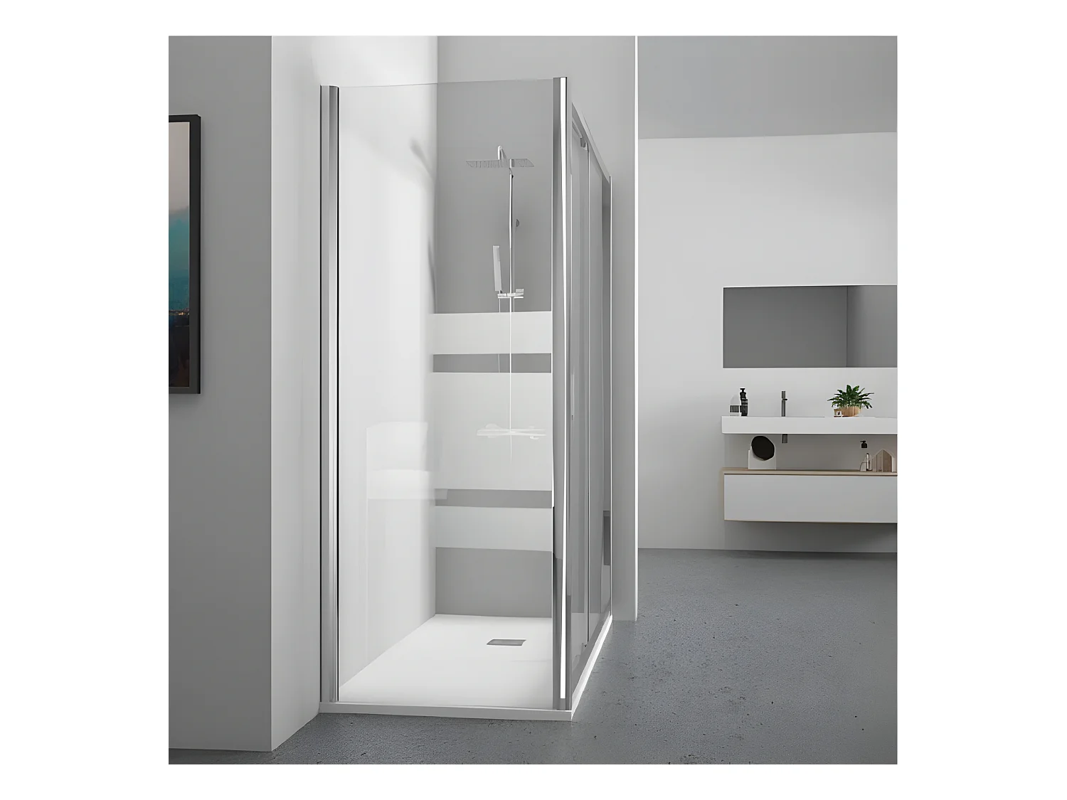 Frontal de ducha + Puerta Corredera 160 cm  GRANT Cristal serigrafiado Lateral fijo: 80 cm