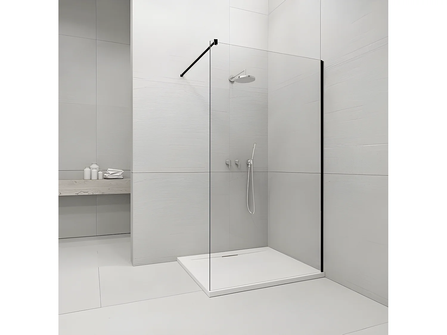 Panel fijo de ducha WALK IN Perfil Negro Grosor Cristal 6 mm