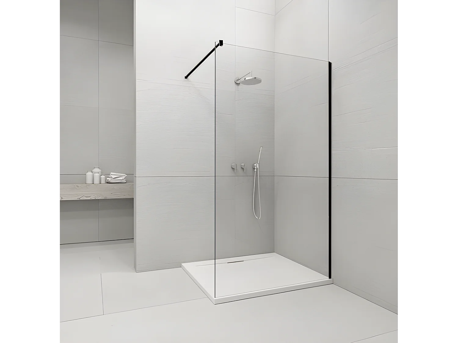 Panel fijo de ducha WALK IN Perfil Negro Grosor Cristal 6 mm