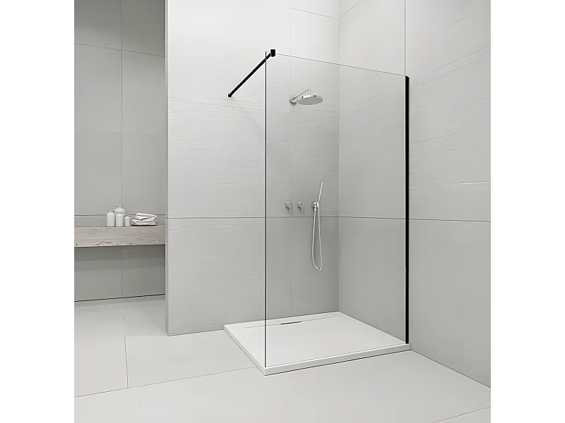 Panel fijo de ducha WALK IN Perfil Negro Grosor Cristal 6 mm
