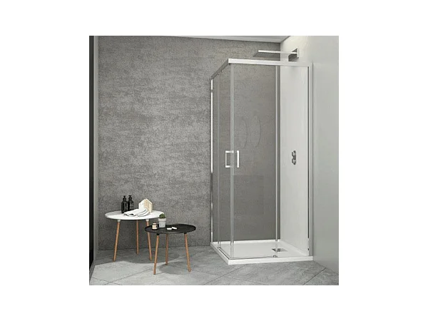 Angular de ducha 2 Fijos + 2 Puertas Correderas 90 cm y 100 cm JOHNSON Cristal transparente