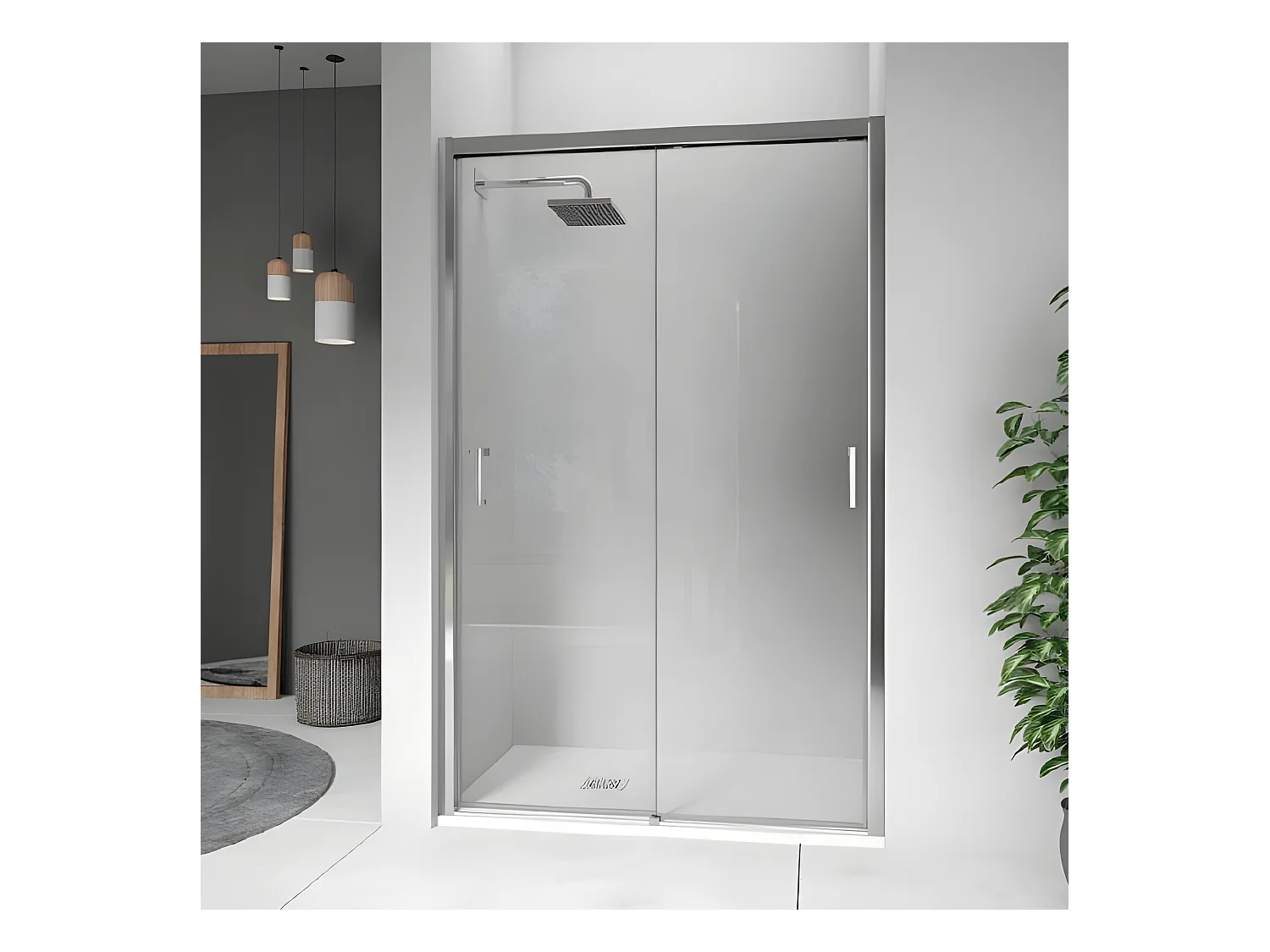 Puerta corredera doble Ducha COOPER Cristal transparente Lateral fijo: 70 cm