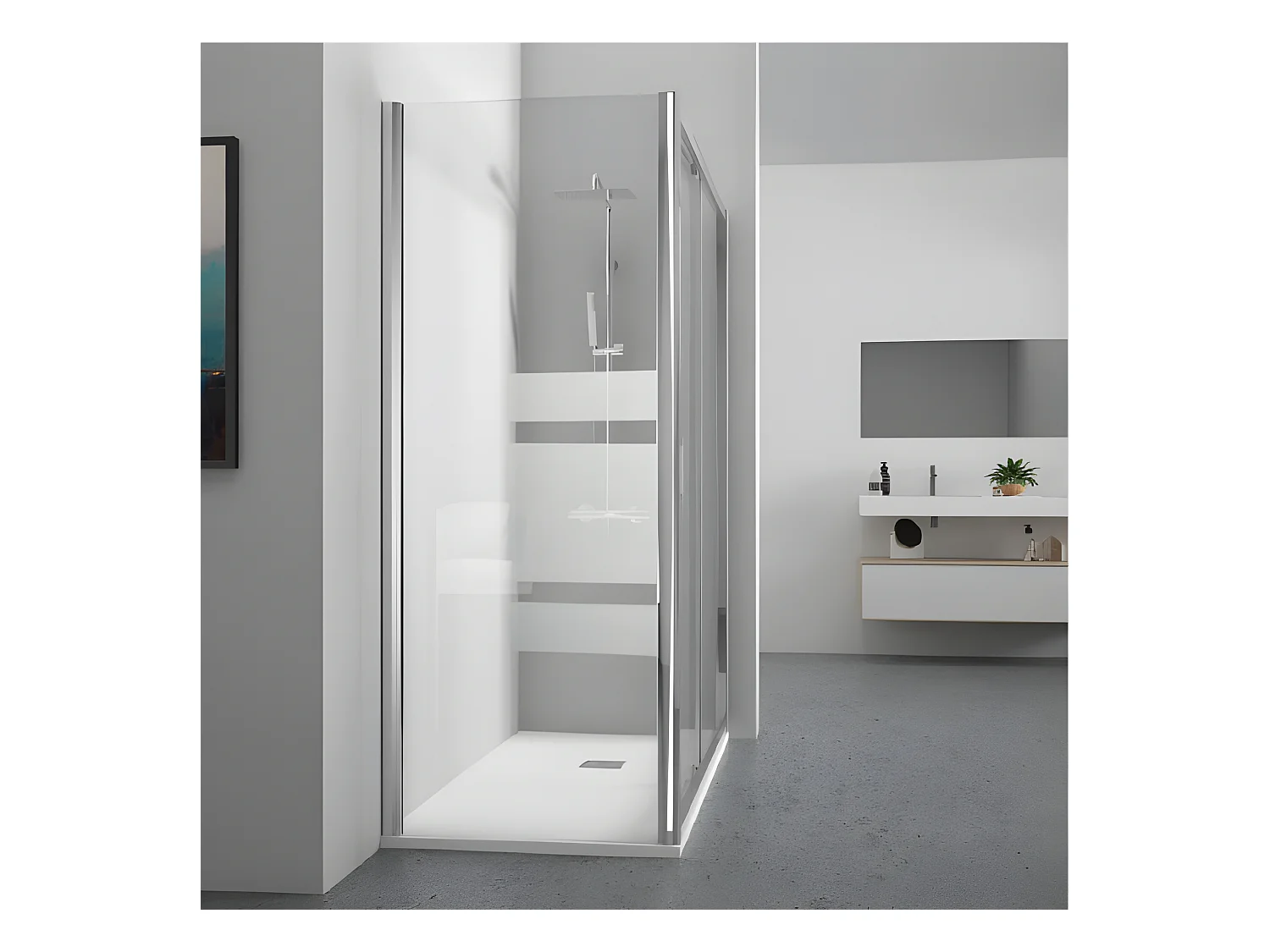 Frontal de ducha + Puerta Corredera 150 cm  KENNEDY Cristal serigrafiado Sin lateral