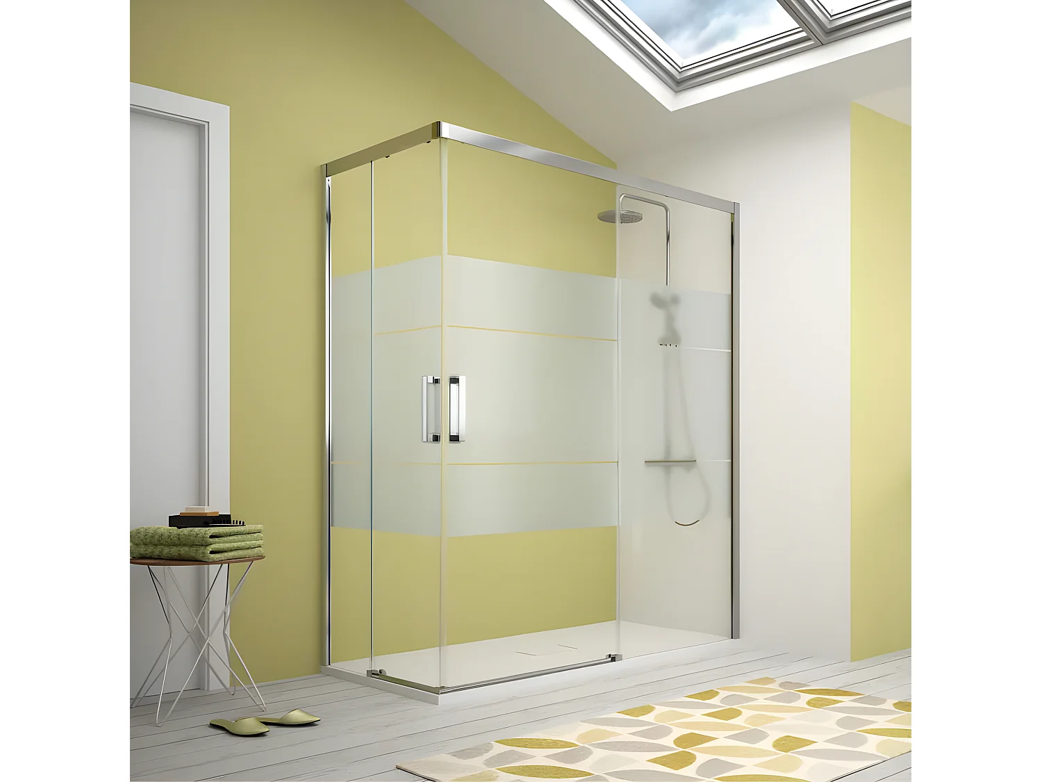 Angular de ducha 2 Fijos 75 cm + 2 Puertas Correderas 100 cm 100 cm S400 con Cristal serigrafiado