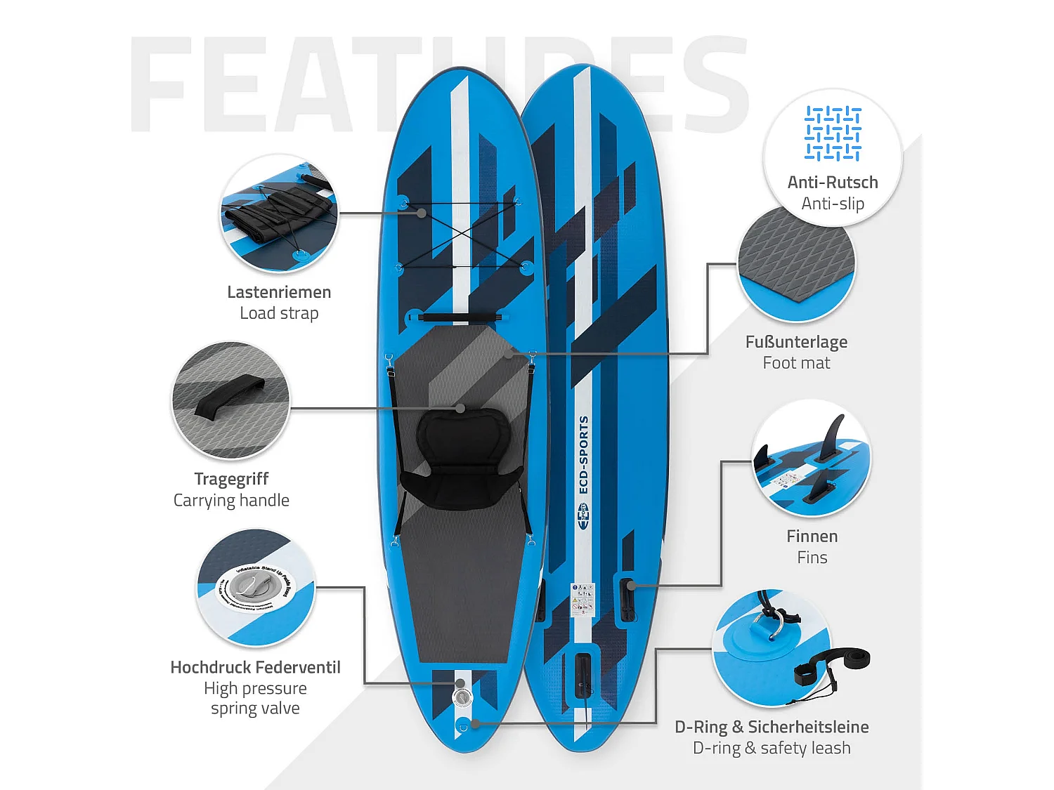 Planche stand up Kayak 320 x 82 x 15 cm bleu PVC gonflable jusqu'à 120kg revêtement antidérapant avec pompe sac de transport kit de réparation pagaie