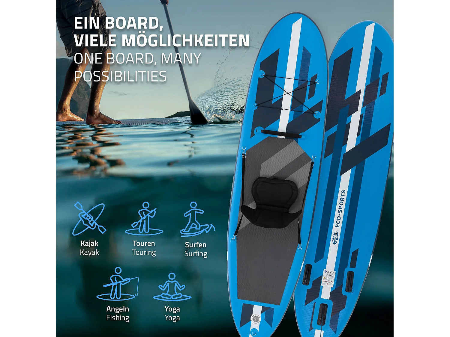 Planche stand up Kayak 320 x 82 x 15 cm bleu PVC gonflable jusqu'à 120kg revêtement antidérapant avec pompe sac de transport kit de réparation pagaie