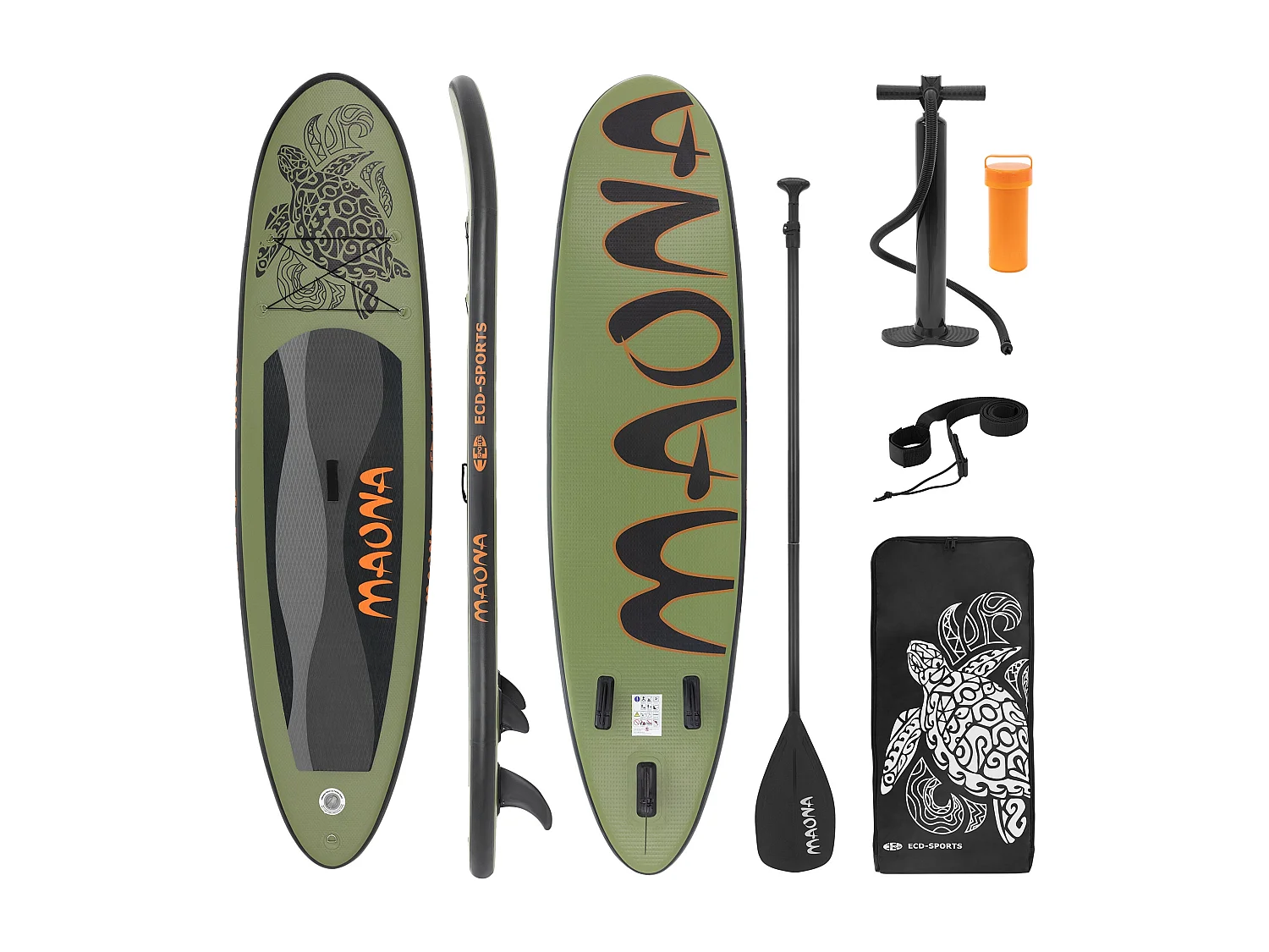 Planche stand up Maona 308x78x10 cm olive PVC gonflable jusqu'à 120kg revêtement antidérapant avec pompe sac de transport kit de réparation pagaie