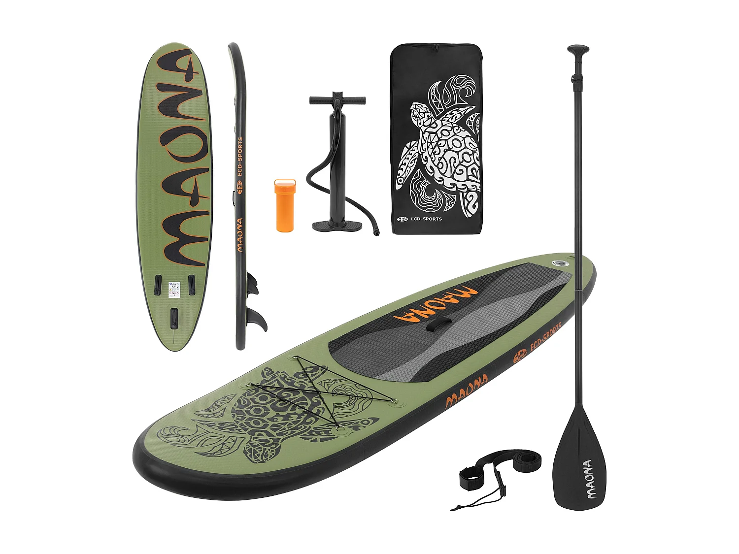 Planche stand up Maona 308x78x10 cm olive PVC gonflable jusqu'à 120kg revêtement antidérapant avec pompe sac de transport kit de réparation pagaie