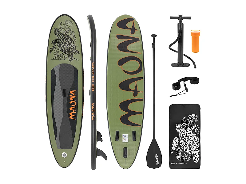 Planche stand up Maona 308x78x10 cm olive PVC gonflable jusqu'à 120kg revêtement antidérapant avec pompe sac de transport kit de réparation pagaie