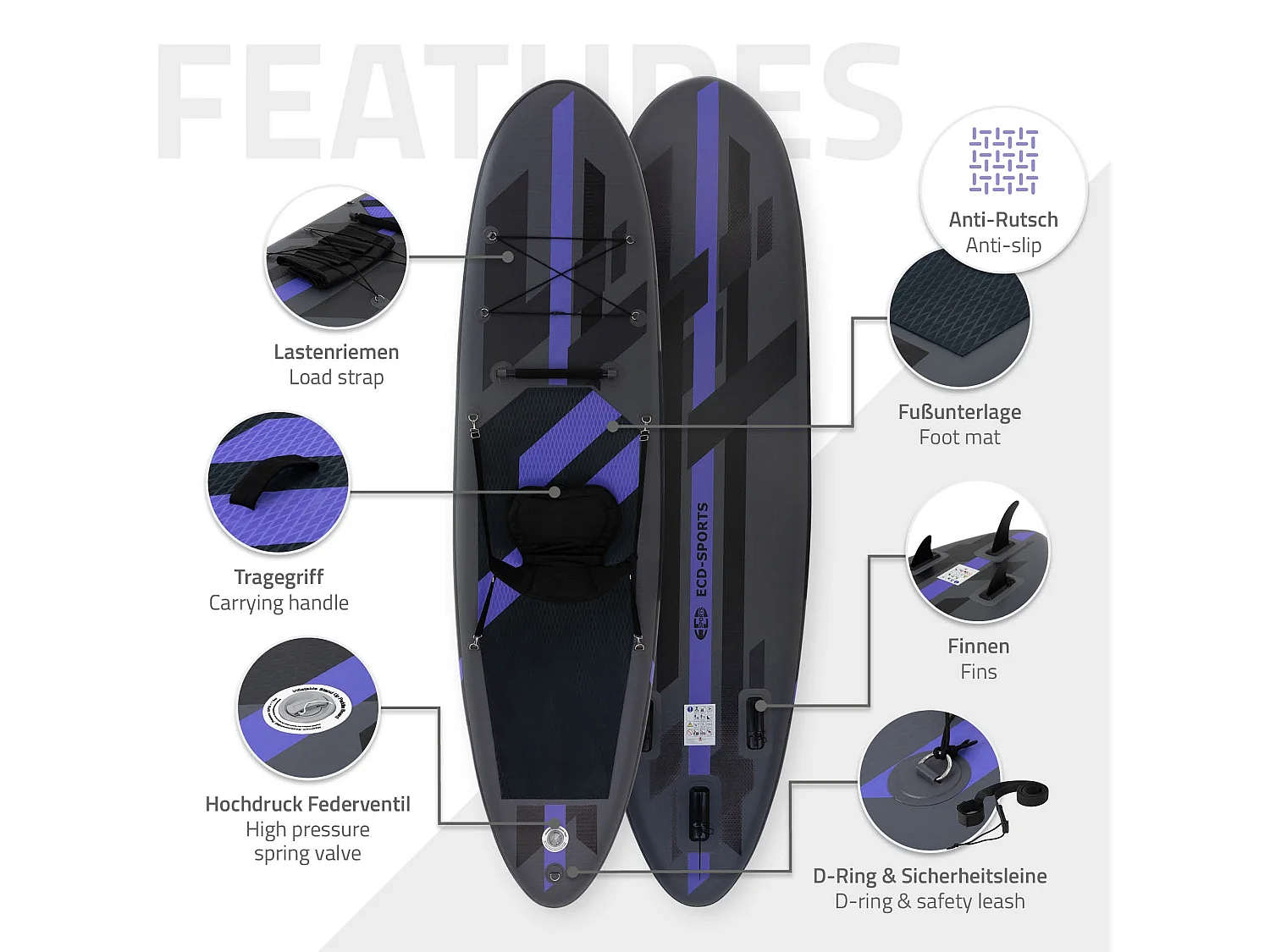 Planche stand up 320x82x15 cm noir PVC gonflable 120 kg revêtement antidérapant avec siège de kayak pompe sac de transport kit de réparation pagaie