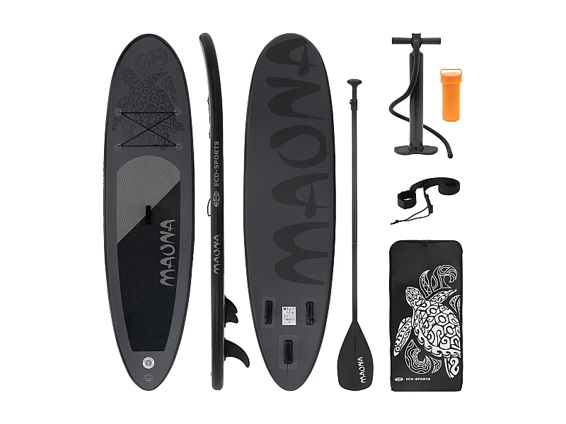 ECD Germany Stand Up paddle board Maona 308x78x10 cm nero tavola SUP gonfiabile per adulti e bambini max 120kg pagaia pompa zaino e accessor surfboard