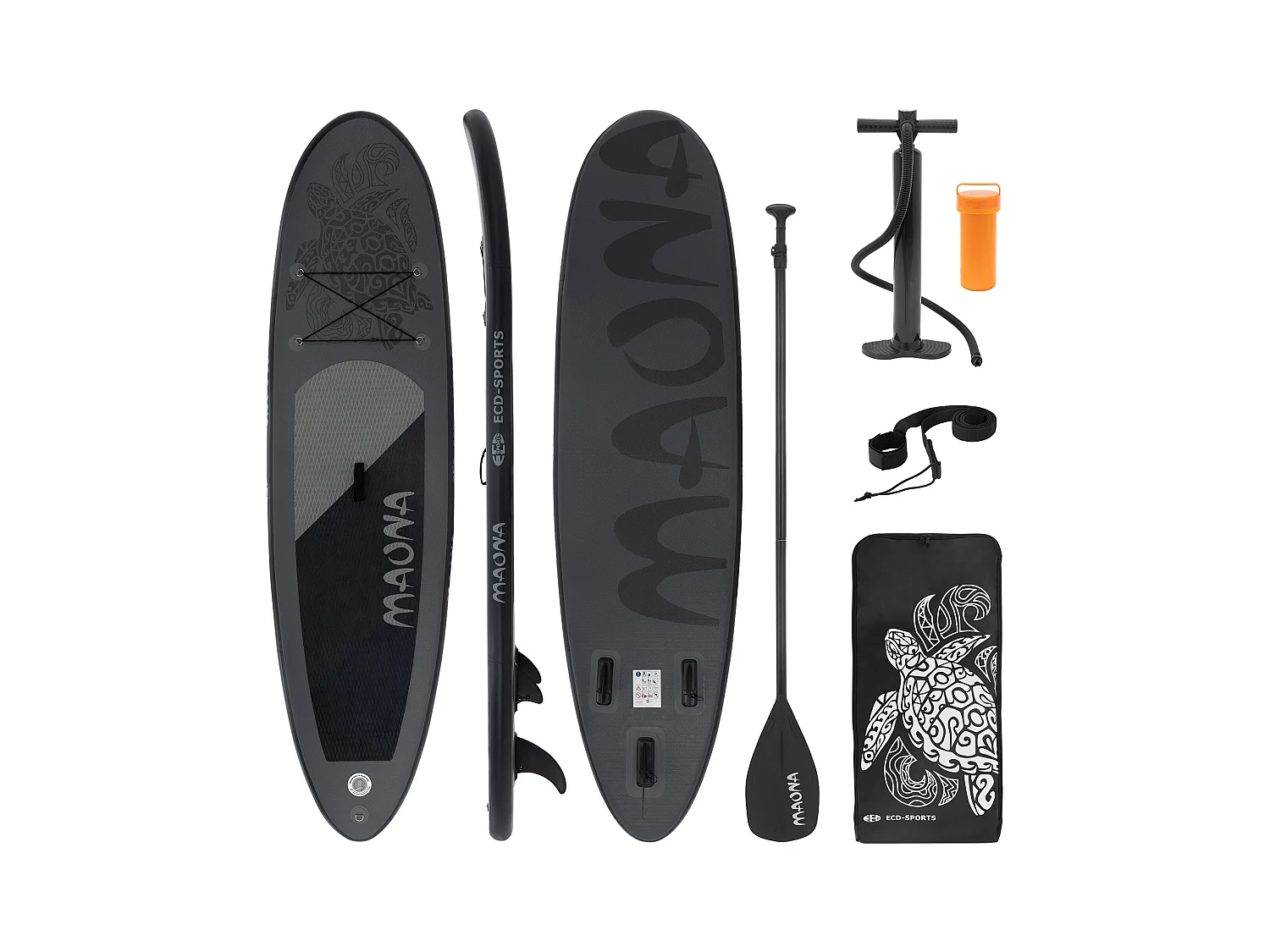 Planche stand up Maona 308 x 78 x 10 cm noir PVC gonflable jusqu'à 120 kg revêtement antidérapant avec pompe sac de transport kit de réparation pagaie