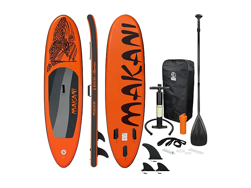 Planche stand up Makani 320x82x15 cm orange PVC gonflable jusqu'à 150 kg revêtement antidérapant avec pompe sac de transport kit de réparation pagaie