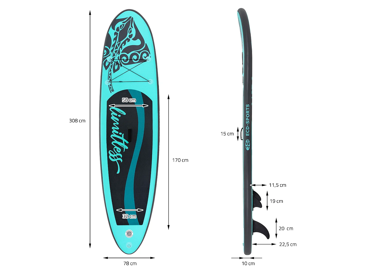 Stand up paddle board gonflable Limitless turquoise ECD Germany