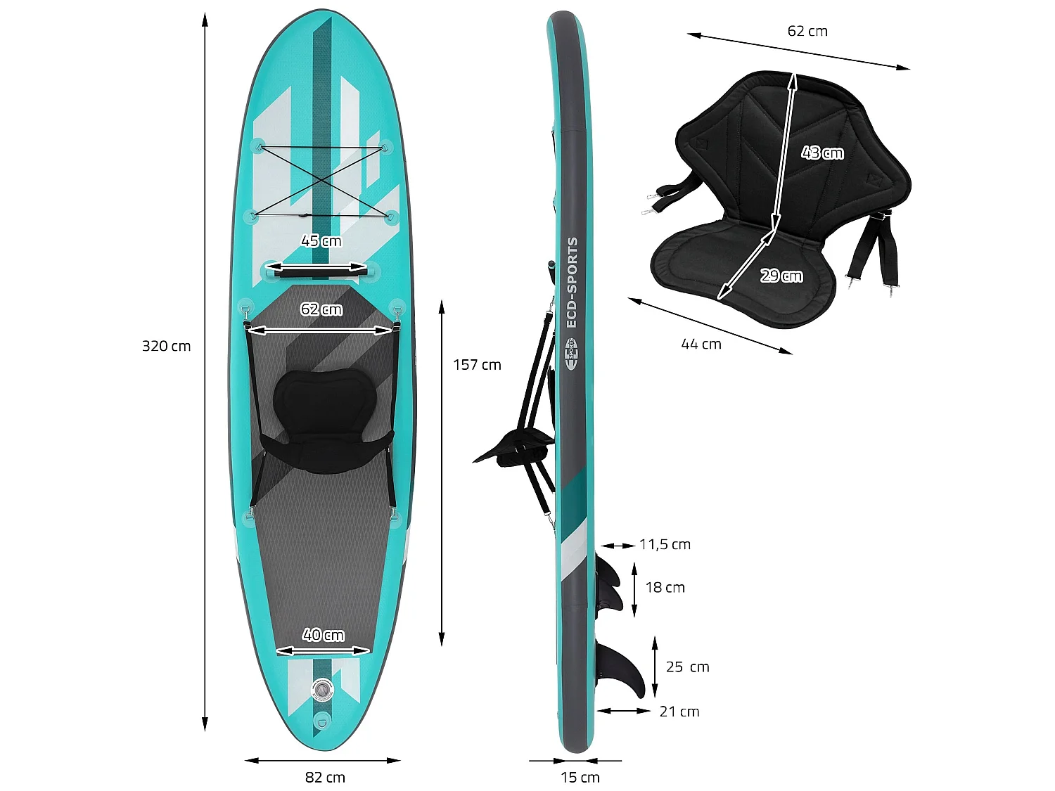Stand up paddle board SUP turquoise 320 cm ECD Germany
