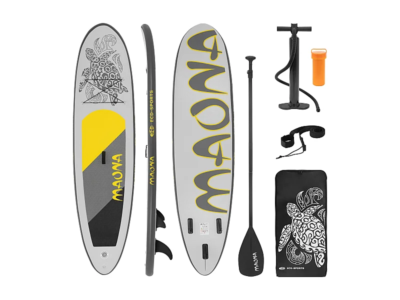 Planche stand up Maona 308x78x10 cm gris PVC gonflable jusqu'à 120kg revêtement antidérapant avec pompe sac de transport kit de réparation pagaie