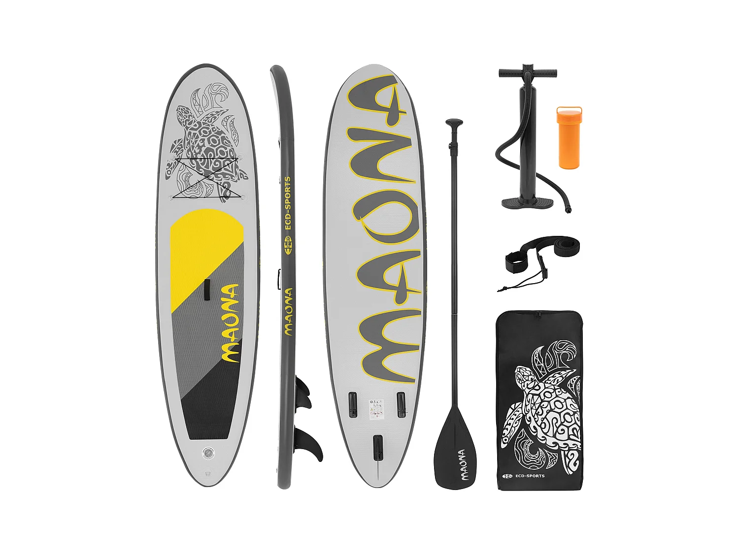 Planche stand up Maona 308x78x10 cm gris PVC gonflable jusqu'à 120kg revêtement antidérapant avec pompe sac de transport kit de réparation pagaie