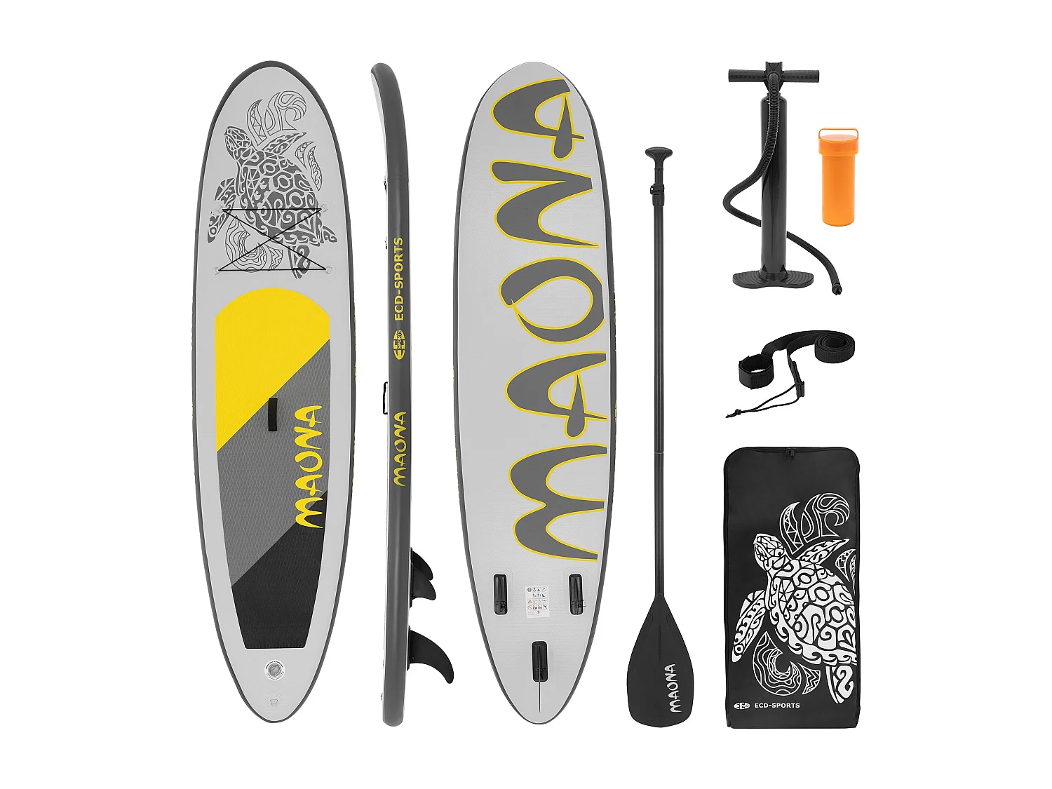 Planche stand up Maona 308x78x10 cm gris PVC gonflable jusqu'à 120kg revêtement antidérapant avec pompe sac de transport kit de réparation pagaie