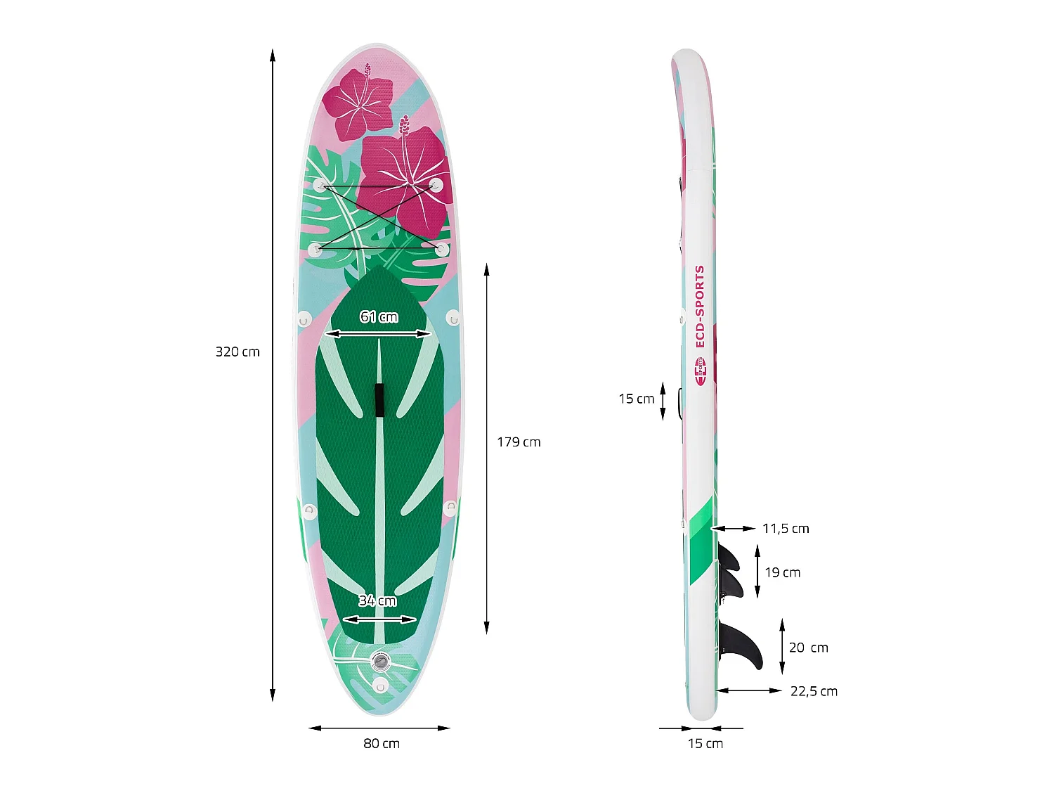Stand up paddle board SUP gonflable Flowers menthe/rose 320 cm ECD Germany