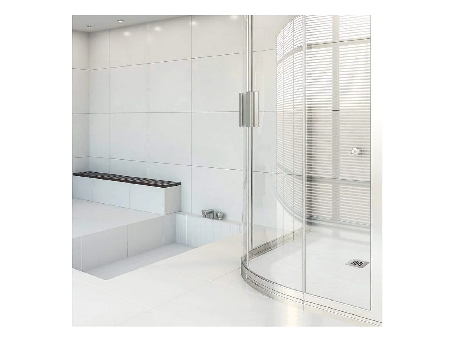 Plato de ducha  ONDA CURVE BLANCO  90x90 cm (radio 55) rejilla inox