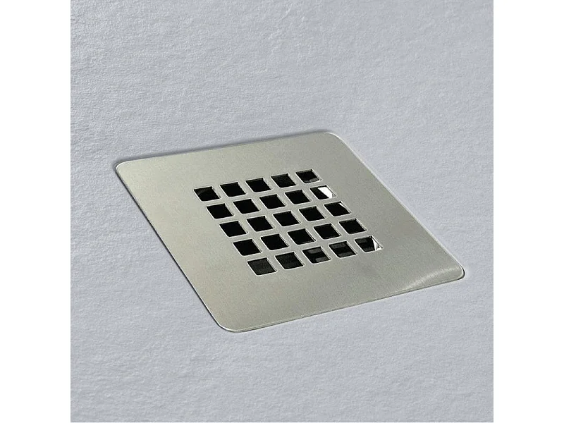 Mineralguss-Duschwanne extra flach CENTRO Schieferoptik GRAU 120x160 cm Edelstahl in chrom Ablaufschutz in Chrom