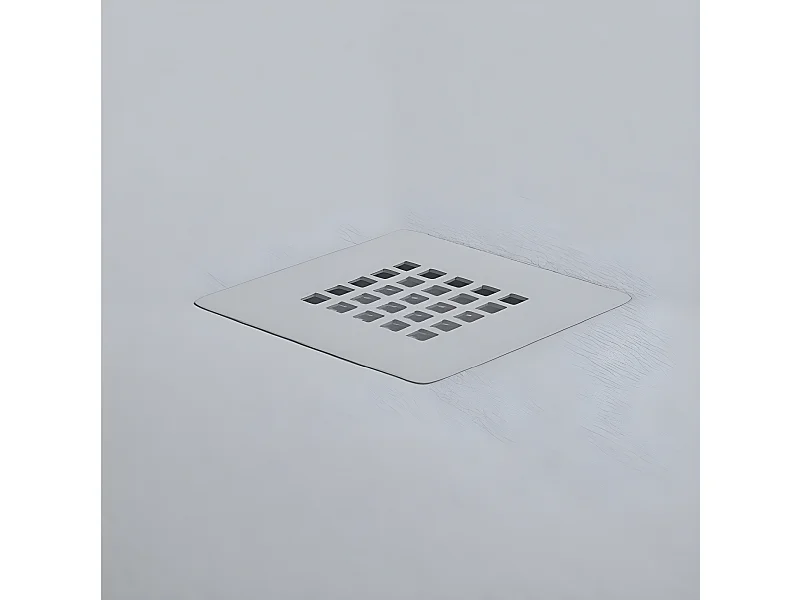 Mineralguss-Duschwanne extra flach CENTRO Schieferoptik GRAU 120x140 cm Edelstahl in gleicher Farbe Auslaufschutz in Farbe