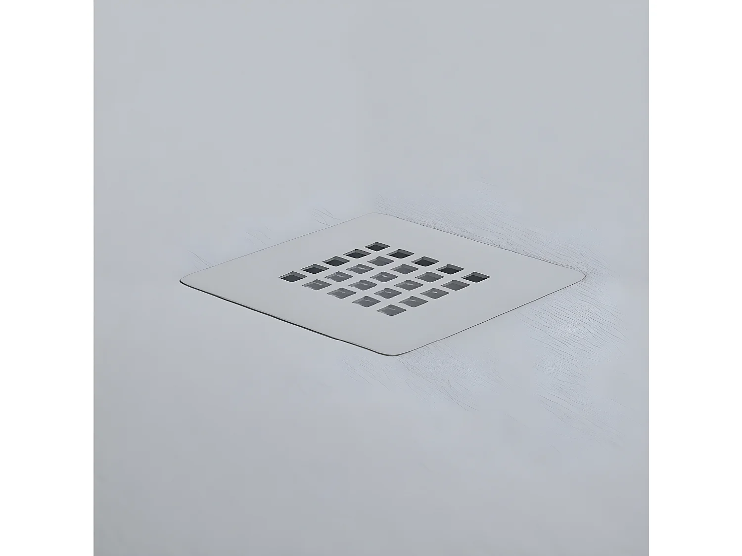 Mineralguss-Duschwanne extra flach CENTRO Schieferoptik GRAU 120x120 cm Edelstahl in gleicher Farbe Auslaufschutz in Farbe