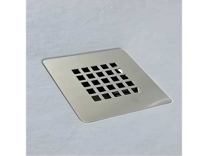 Mineralguss-Duschwanne extra flach CENTRO Schieferoptik GRAU 120x120 cm Edelstahl in chrom