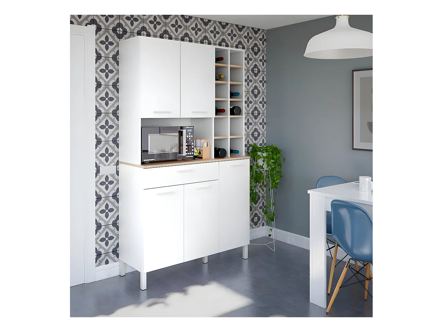 Buffet Haut 5 Portes 1 Tiroir avec Casiers H186 cm - Kira