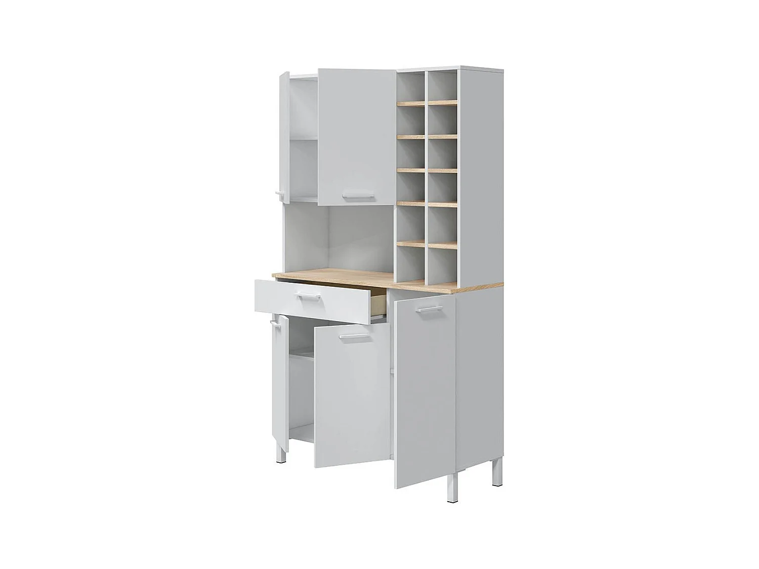 Buffet Haut 5 Portes 1 Tiroir avec Casiers H186 cm - Kira