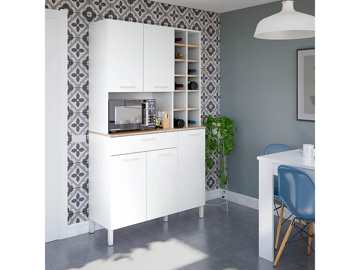 Buffet Haut 5 Portes 1 Tiroir avec Casiers H186 cm - Kira
