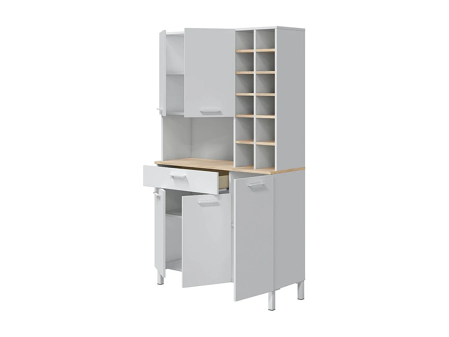 Buffet Haut 5 Portes 1 Tiroir avec Casiers H186 cm - Kira